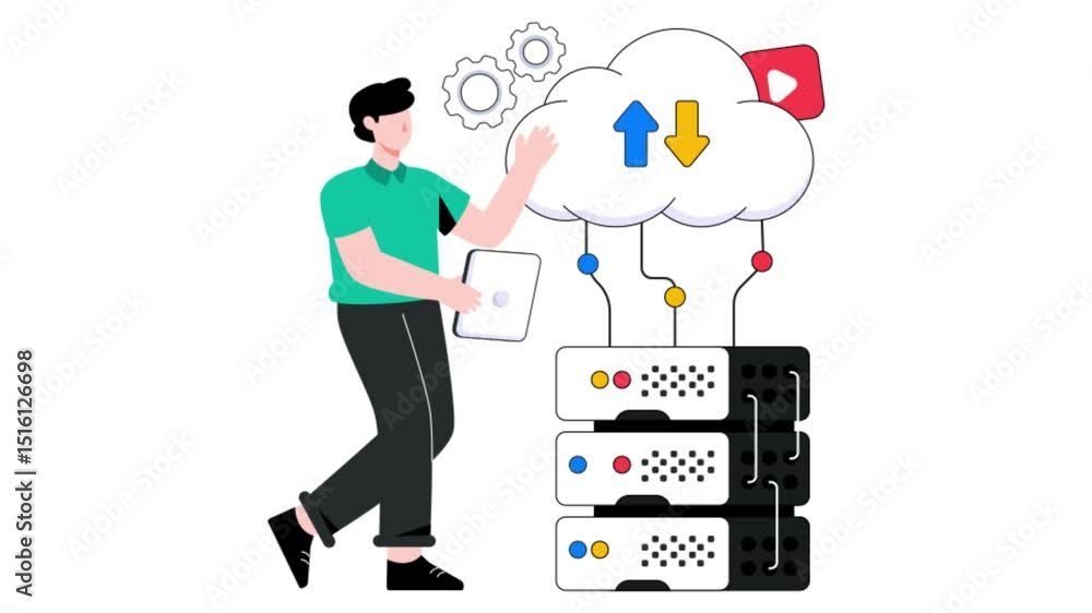 Poster cloud computing 2d flat animation.