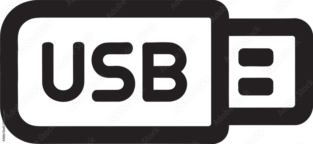 Poster simple black and white usb icon representing technology and data transfer connection