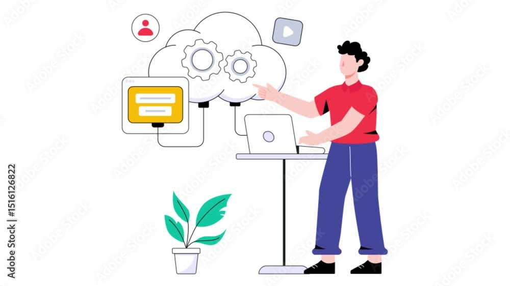Poster cloud computing service 2d flat animation.