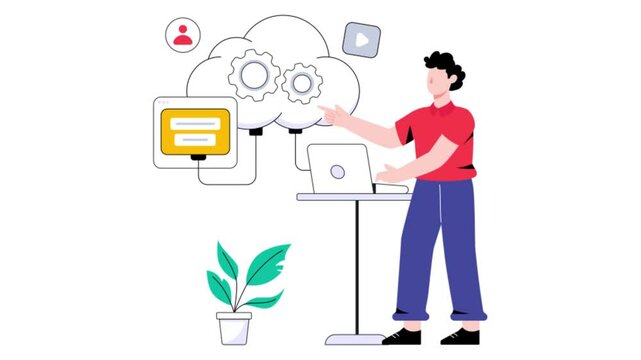 Cloud computing service 2D Flat Animation. 