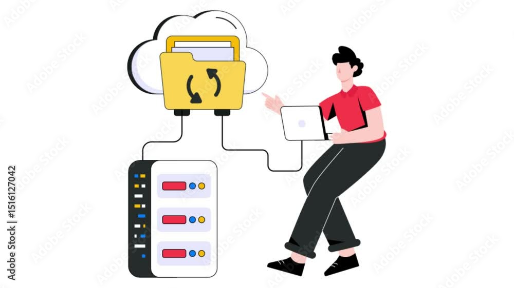 Poster cloud data sync 2d flat animation.