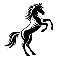 Stylized Black and White Rearing Horse Illustration – Vector Silhouette Design"