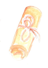 Roll of paper, document, message. Watercolor illustration, hand drawn modern freehand new