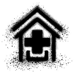 Hospital line icon graffiti with black spray paint. vector illustration.