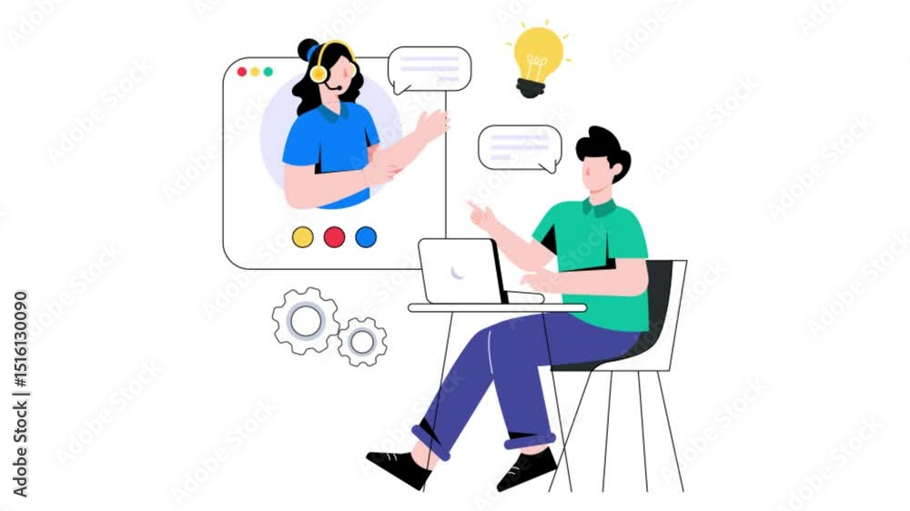 Poster online user support 2d flat animation.