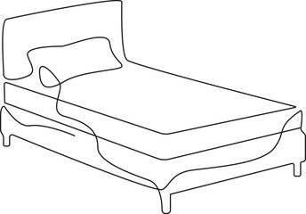Continuous one line drawing of double bed. Doodle hand drawn vector illustration, Editable Stroke.