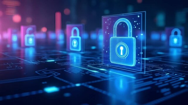 Cybersecurity and Data Protection Concept &ndash; Digital Padlocks on Network Grid