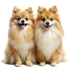 Obraz premium two cute happy pomeranian dogs couple family isolated on white background , PNG