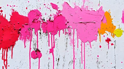 Fototapeta premium Abstract Pink and Orange Paint Drips on White Canvas Texture