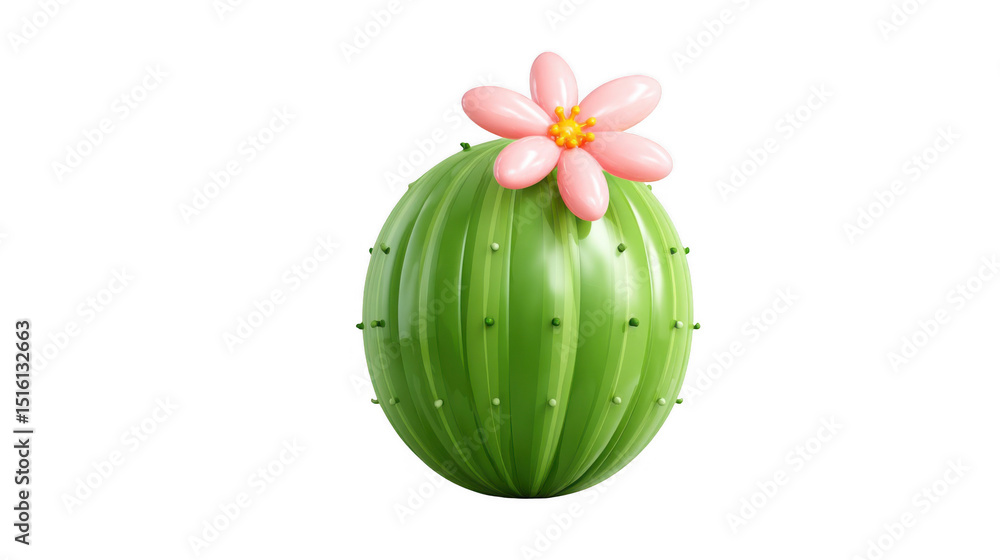 Aufkleber 3d rendering of a puffy cactus balloon with a pink flower on top, isolated on a transparent backgrou