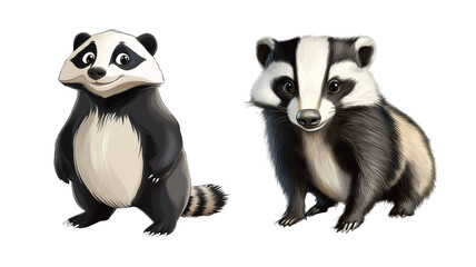 Obraz premium cute cartoon badgers on transparent background