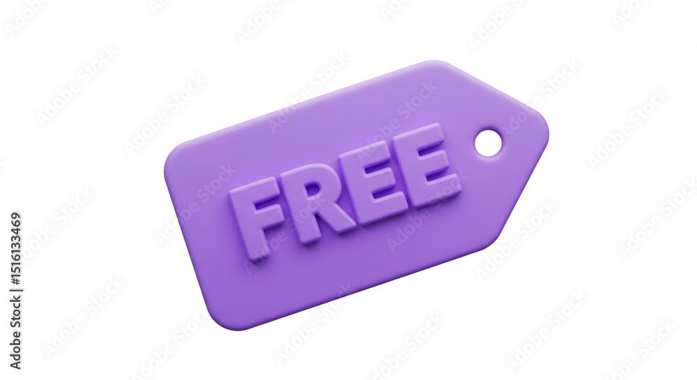 Poster a lavender tag with the word free in block letters on a white background in a studio shot style