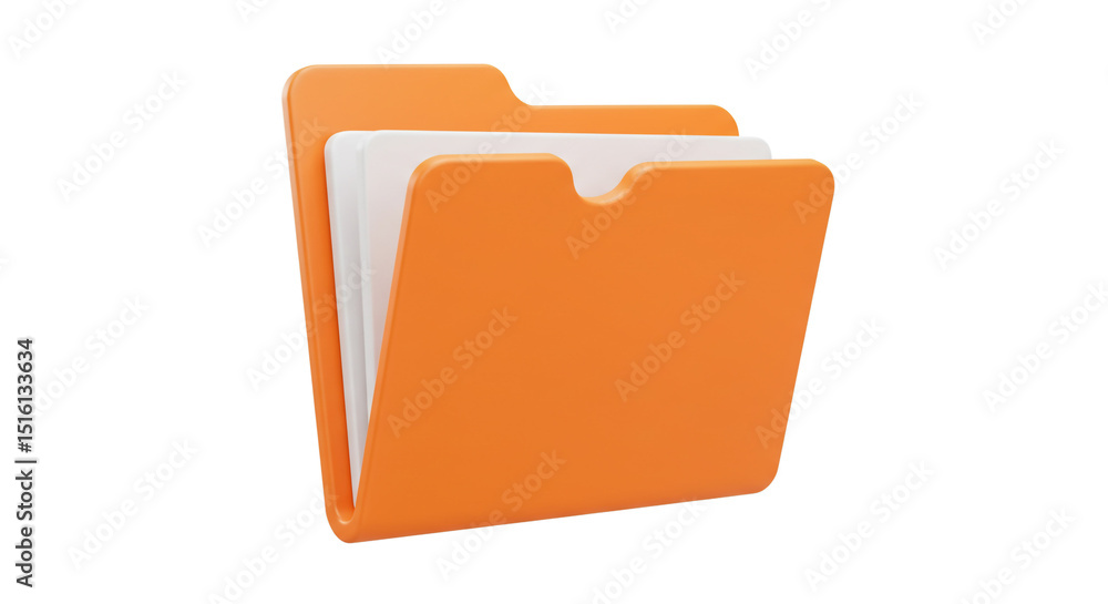 Poster an orange folder with white papers inside on a white background in a rendered style image format