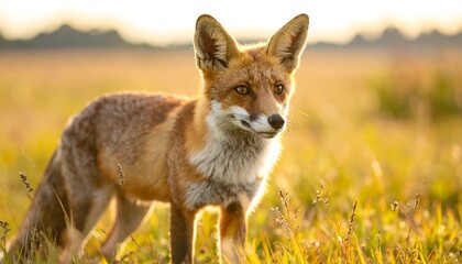 Fototapeta premium Red Fox Sunset Meadow Portrait.