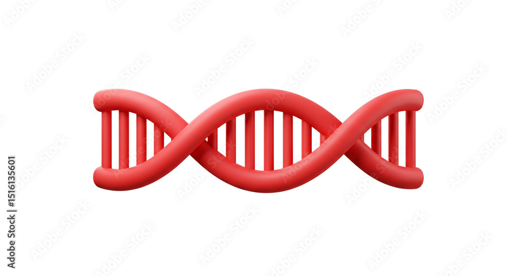 Poster a red dna double helix structure with vertical lines isolated on a plain white background in a studi