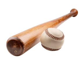 Baseball bat and ball ready for a game in the park, cut out transparent