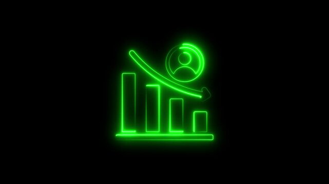 Green neon illustration of declining employee performance and business statistics