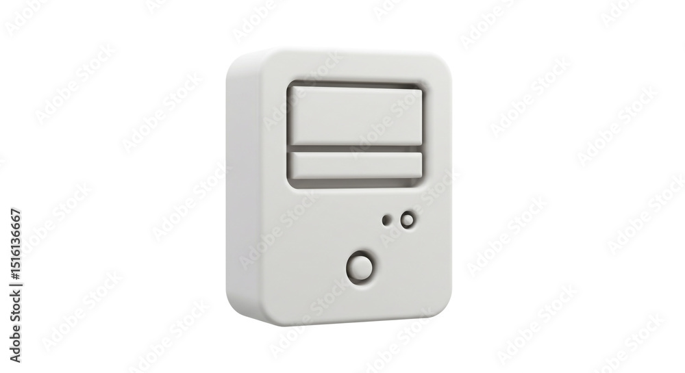 Poster a minimalist white computer tower with a retro design and rounded corners isolated on a white backgr