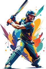 abstract cricket batsman hitting ball with splashes vector illustration