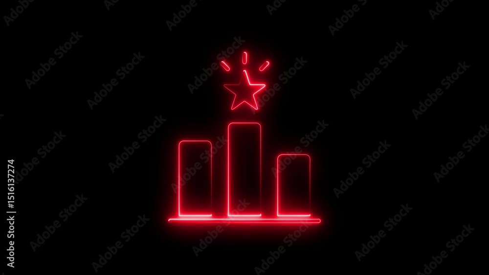 Poster neon style animated bar chart with a bright star at the highest point