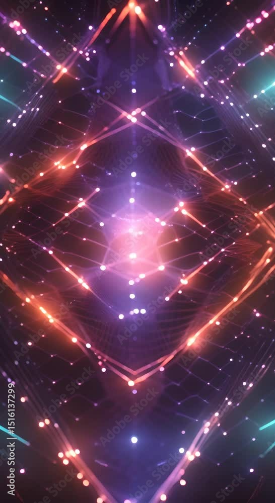 Poster abstract glowing blue particles forming wavy patterns background seamless looping motion design vide