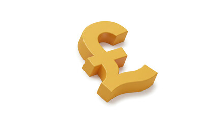 Fototapeta premium A single golden pound symbol is presented on a stark white background in a simple studio shot view