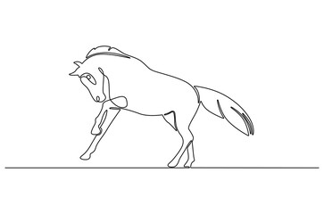 Continuous one line drawing of Horse on nature. Single line drawing illustration of Horse in a field during daylight. Summer day concept vector art. Doodle line illustration.