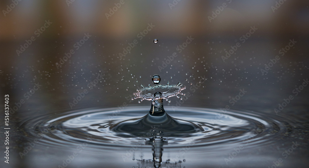 Poster a captivating close up shot showcasing a water droplet collision creating a crown like splash with r