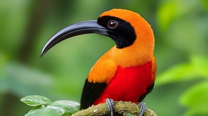 Obraz premium Vibrant Orange and Black Bird Portrait, Exotic Wildlife Photography