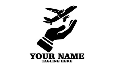 illustration travel insurance icon. Airplane in hand vector illustration. Flying plane logo art and air transport vector logo icon and  private jet vector and private jet logo design