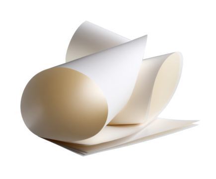 Smooth curled sheets of paper for creative design projects, cut out transparent