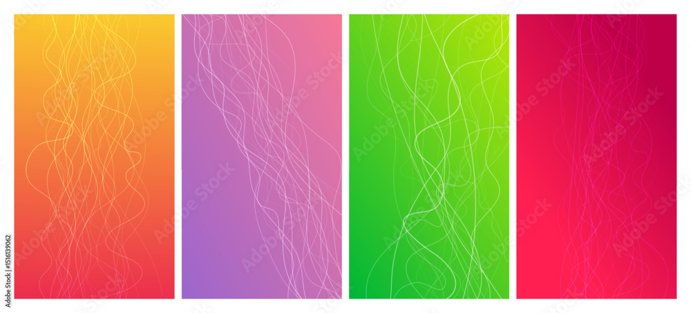 Poster set of abstract gradient backgrounds with wave beams
