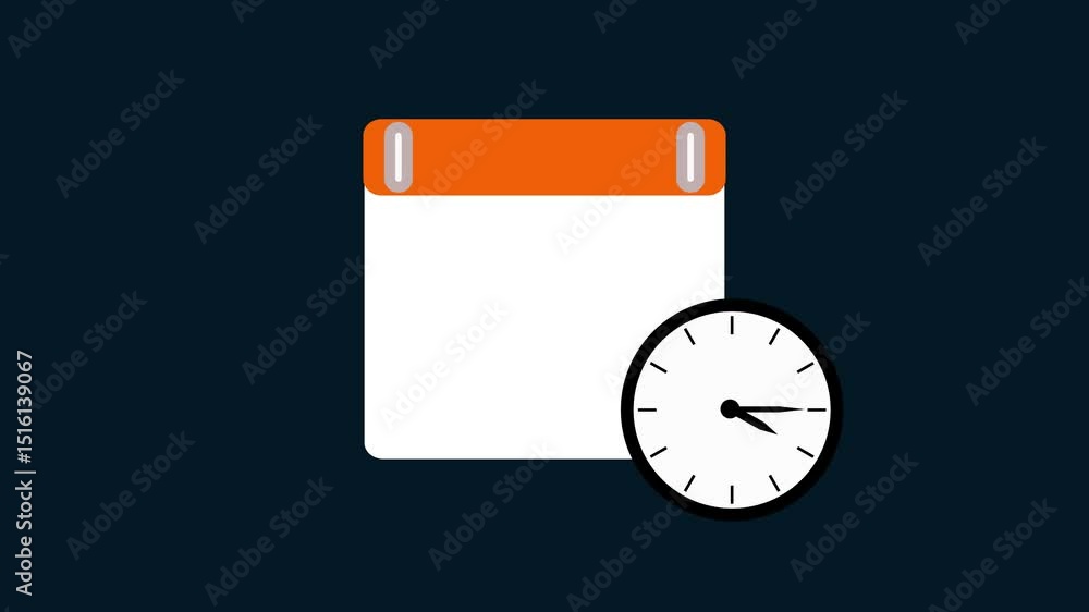 Poster a dynamic animation showcases a modern calendar highlighting february 16thalongside a clock on a dar