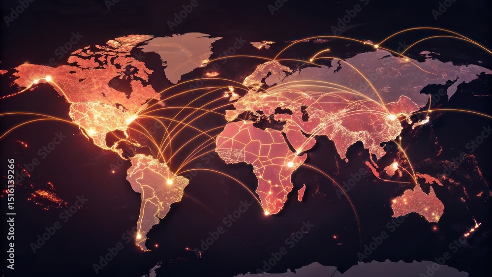 Poster global connectivity mapping international data flow digital landscape infographic technology overhea
