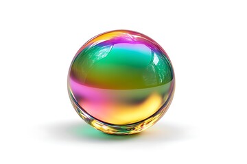 a delicate glass sphere reflecting a complete rainbow across its surface, suspended in mid-air with gentle light to enhance the colors, isolated in a pure