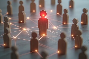 A central figure connected to a group of people through glowing lines