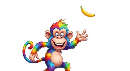 Naklejka premium Colorful monkey playing with a banana