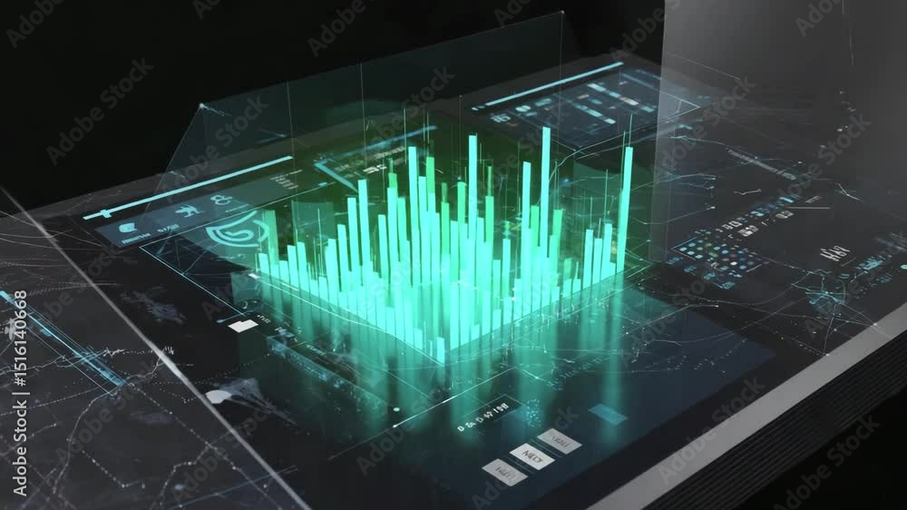 Aufkleber 3d candlestick chart, with bars dynamically rising and falling to reflect real-time data changes