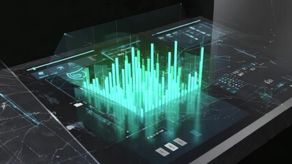 3D candlestick chart, with bars dynamically rising and falling to reflect real-time data changes - Powered by Adobe