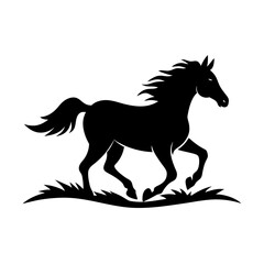 Horse Silhouette Running on Grass | Black and White Minimalist Equine Landscape