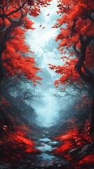 Autumn forest serenity enchanted woodlands digital art tranquil environment wide angle nature's beauty