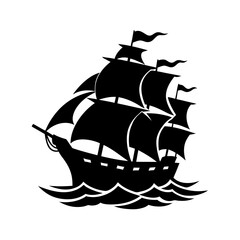 Sailing Ship in the Distance Vector Design: Storm Brewing in the Background v2