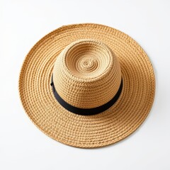 single straw hat on a white background, in a refined style, with sharp details, minimal reflection, studio glow, high resolution