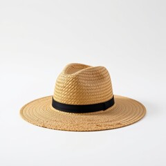 single straw hat on a white background, in a refined style, with sharp details, minimal reflection, studio glow, high resolution