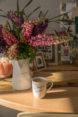 Beautiful bouquet of pink and purple lupines