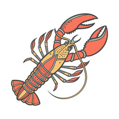 Lobster icon in doodle style. Simple seafood illustration.