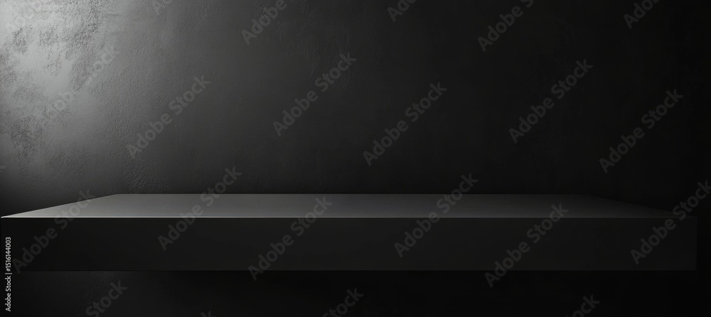 Poster minimalist empty black showcase display platform with gradient dark wall for product photography
