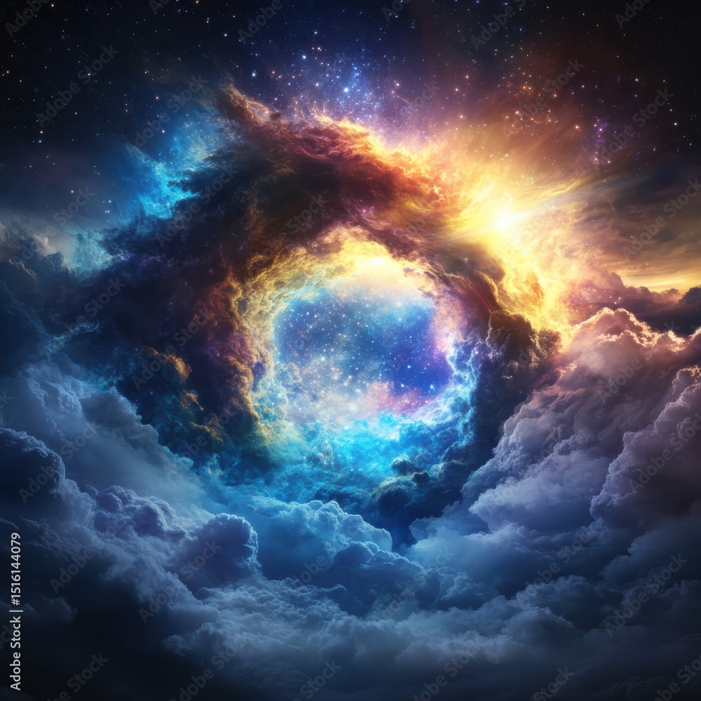 Poster cosmic event of celestial light and color outer space digital art ethereal environment wide-angle vi