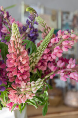 Beautiful bouquet of pink and purple lupines