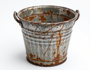 detailed metal bucket in a 3d style on a white background, with realistic textures, soft shadows, ambient lighting, high resolution
